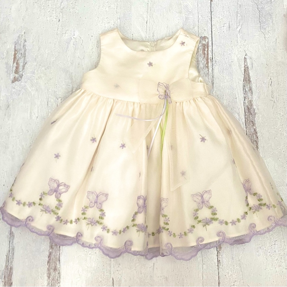 American Princess Cream Purple Butterfly Spring Dress with Matching Bloomers